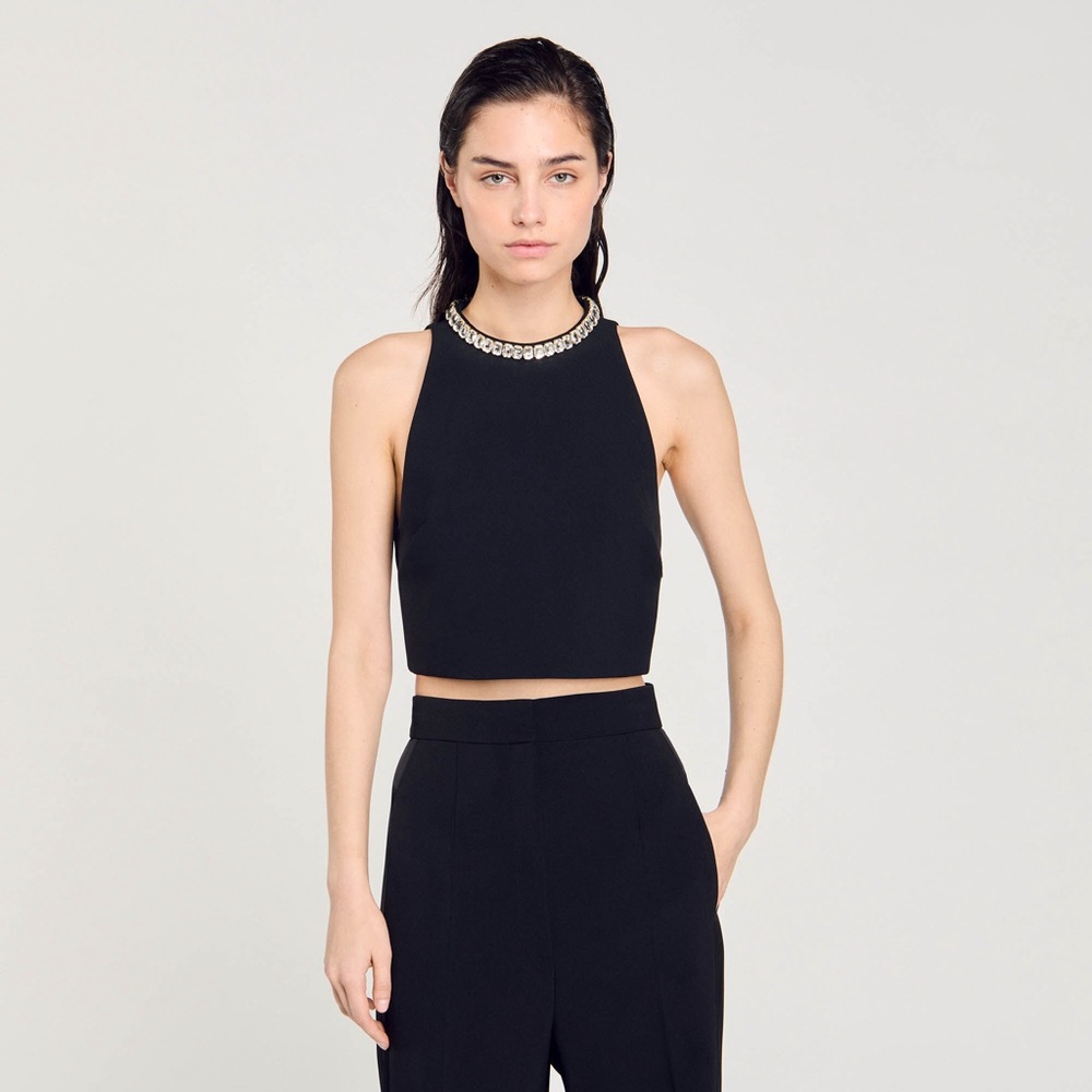 Sandro Rhinestone Crop Tank